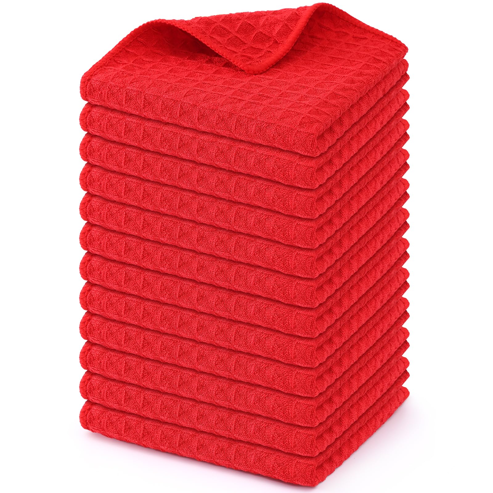 Photo 1 of Homaxy Premium Microfiber Waffle Weave Kitchen Dish Cloths, 12 x 12 Inch Ultra Absorbent and Solid Color Dish Towels for Kitchen Fast Drying Dishcloth for Washing Dishes, 12 Pack, Red