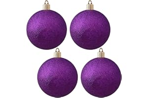 Christmas By Krebs 4" (100mm) Purple Glitter [4 Pieces] Solid Commercial Grade Indoor and Outdoor Shatterproof Plastic, Water Resistant Ball Ornament Decorations