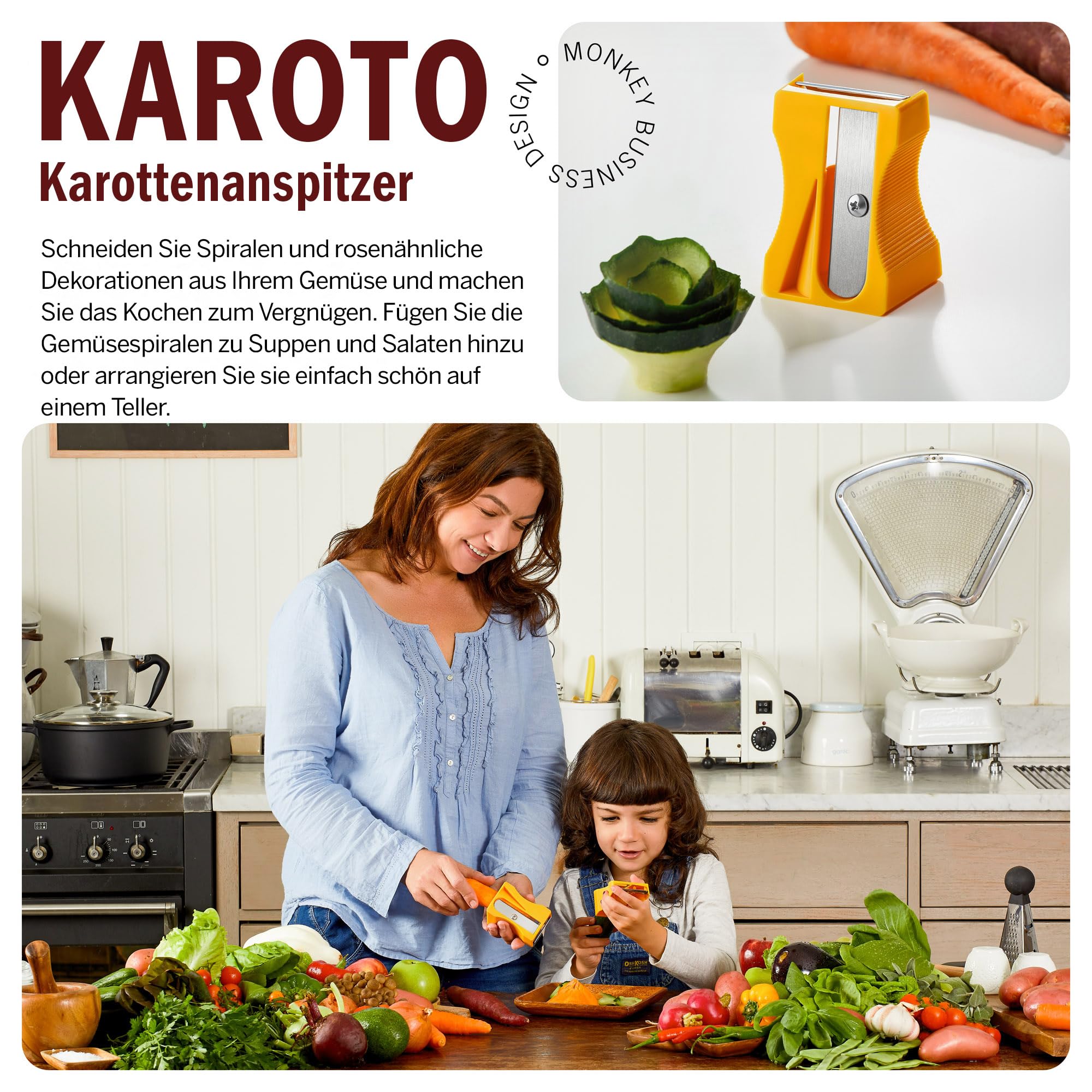 Karoto Karottenschärfer | Gemüseschäler | Gemüseschäler & Gurkenschäler | Fun Kitchen Gadgets | aus einer Reihe von einzigartigen Schälern für die Küche | Fun Kitchen Stuff | by Monkey Business (gelb) 2