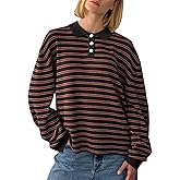 Women Oversied Stripd Rugby Shirt Y2k Long Sleeve Button Collared Preppy Polo Sweater Vintage Aesthetic Streetwear