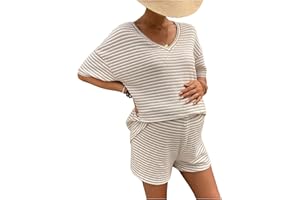 SweatyRocks Women's Maternity 2 Piece Outfits Summer Striped Shorts Sets with Tee Top