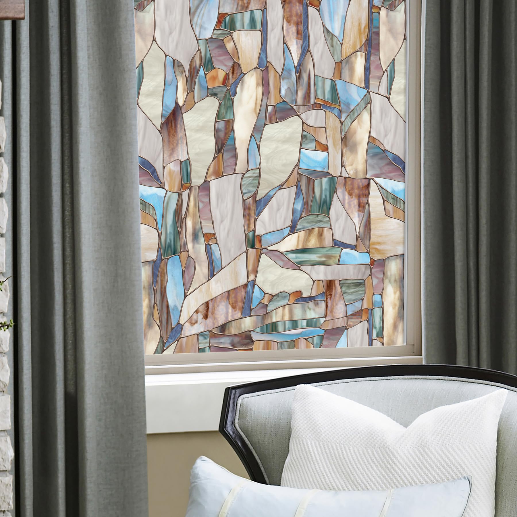 Artscape Mesa 61 x 91 cm Window Film – Provides Privacy, Non-Adhesive, Colorful Stained Glass Pattern, UV Protection, Easy to Apply and Removable