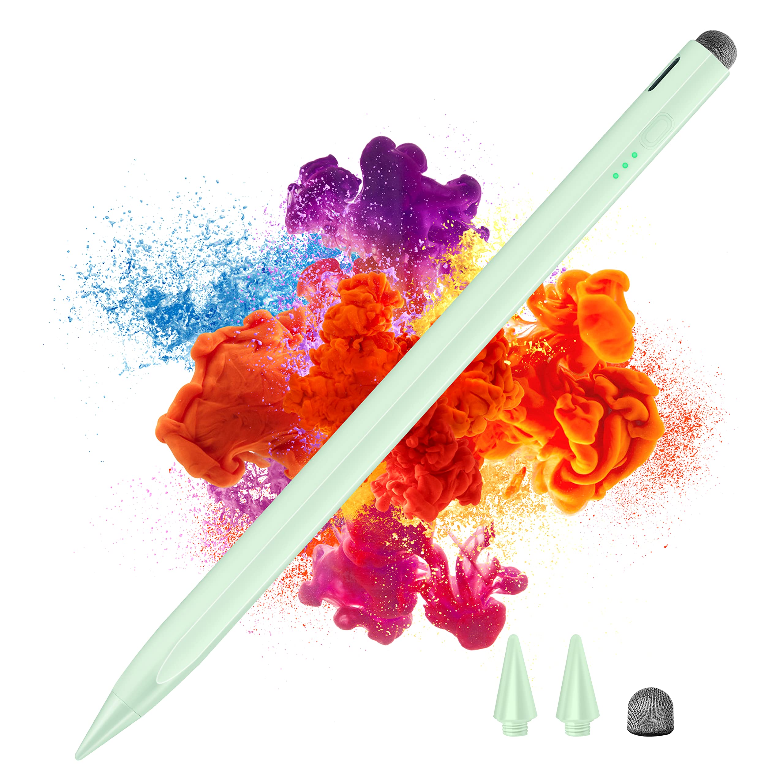 Stylus Pen For iPad, Rechargeable Touch Screen Pen Active Palm Rejection with Tilt Pressure Magnetic Attached, Compatible with iPad 9/8/7/6th,iPad Pro '(5/4/3rd),iPad Mini 6/5th / Air 5/4/3rd(Green)