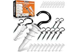 X-CUIRASS [Upgraded] 10 PCS Screw Hooks with Self-Drilling Drywall Anchors, Plastic Expansion Tubes Included, Heavy Duty Eye Hook, Screw in Hook for Hanging Plants, String Lights, Cup, Key