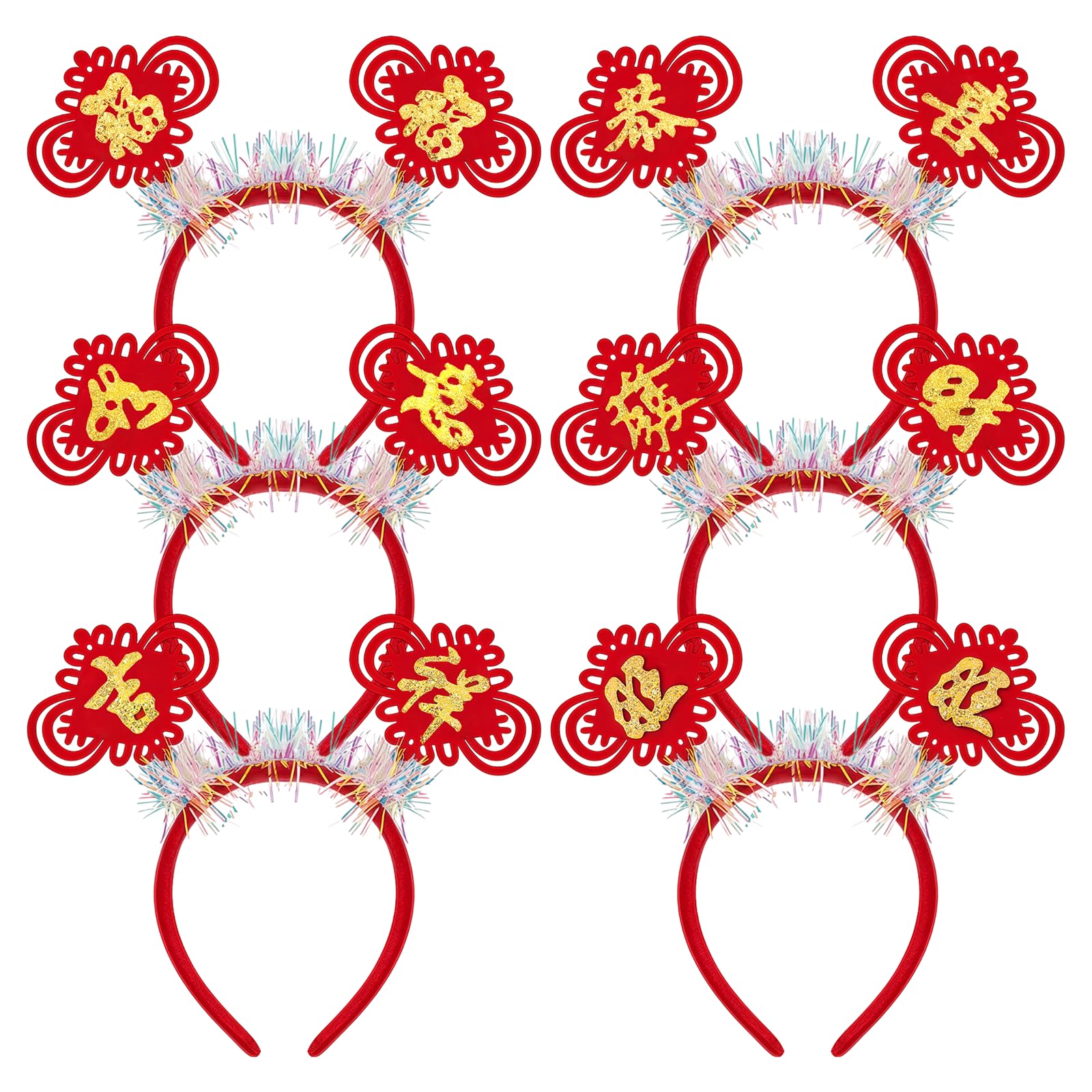 HAICN 6Pieces Chinese New Year Hair Hoops Fun Red Cute Letter Word Headband Celebrate Spring Festivities Hair Hoop for Adult Kids New Years Eve Party Favors
