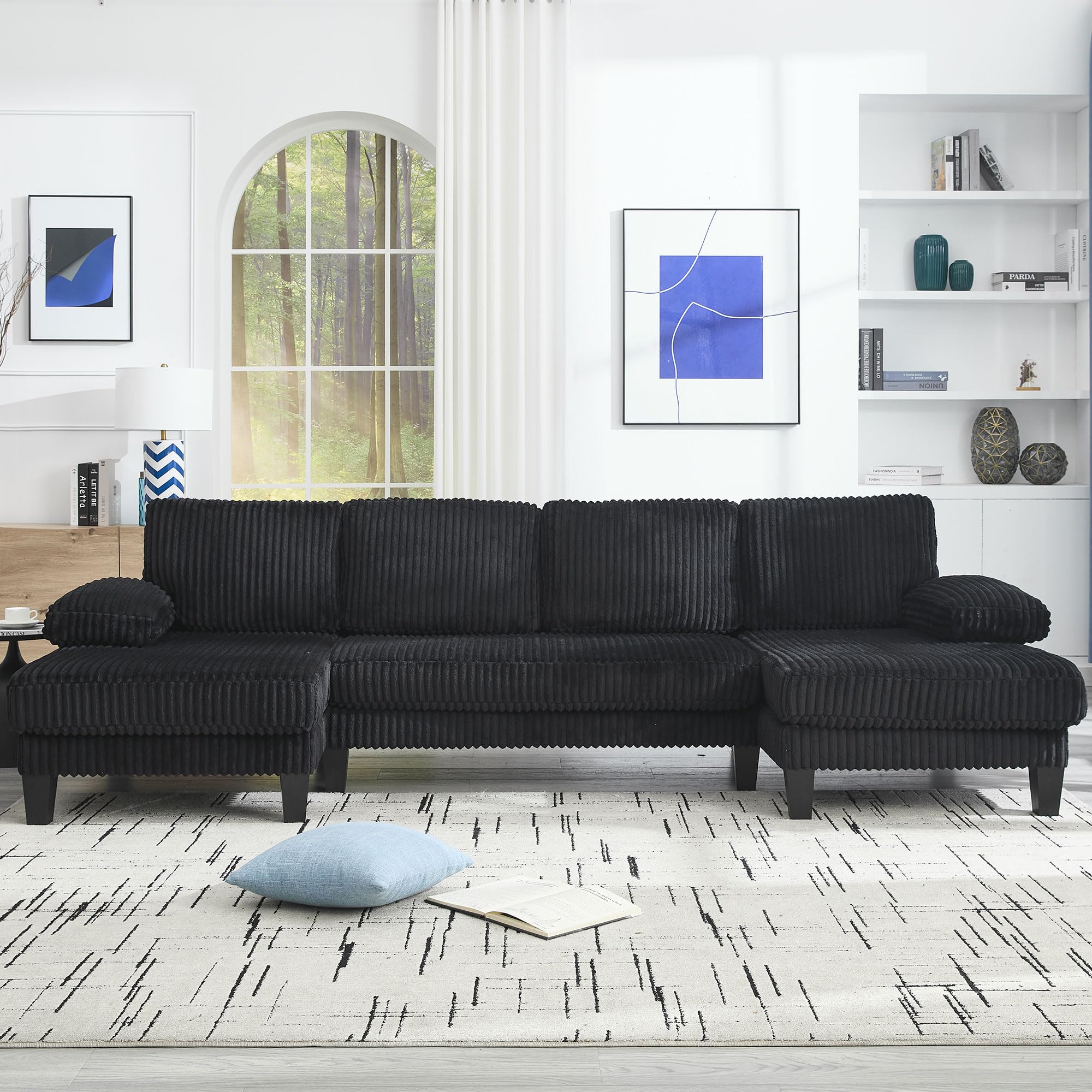 Photo 1 of ***BOX 2 OF 2 ONLY***KEIKI 114" U-Shaped Oversized Modular Velvet Sectional Sofa with 2 Chaise Lounge, Modern Style Upholstered 4-Seater Couch with Soft Seat Cushions, Easy Assembly, for Apartment, Living Room, Black