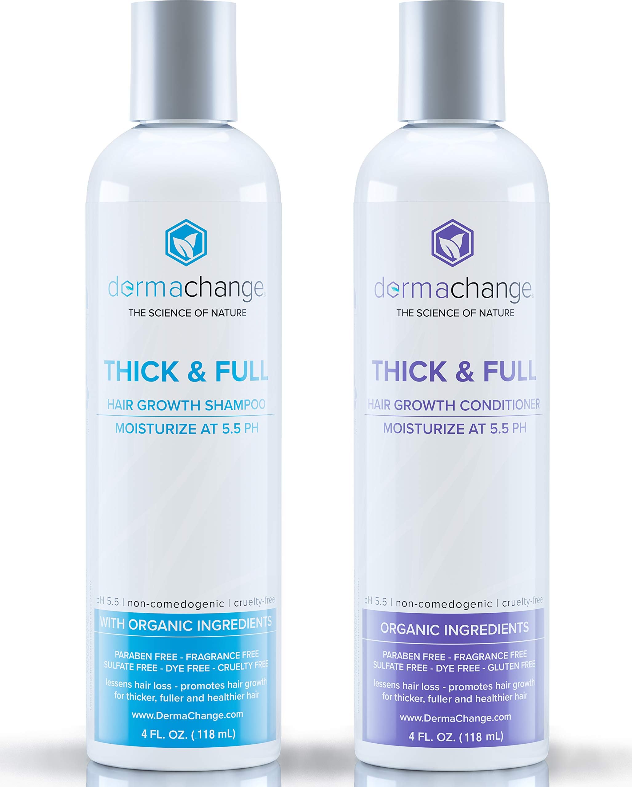 Natural Vegan Hair Growth Shampoo and Conditioner Set - Natural Hair Regrowth with Vitamins - Hair Loss & Thinning Products - Curly or Color Treated Hair - For Men and Women - Sulfate Free (4oz)