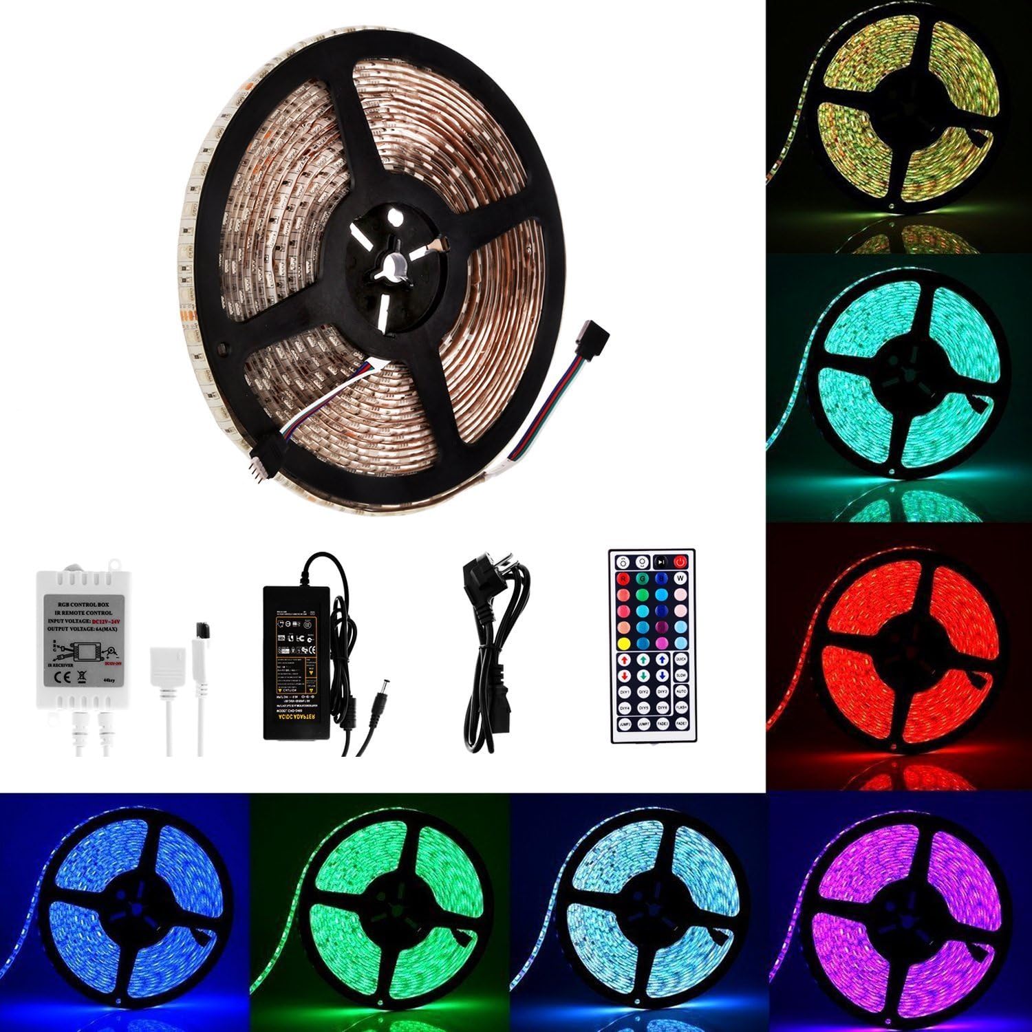 kangshi RGB LED Strip Licht Streifen 5m Band Leiste mit 300 LEDs SMD 3528, Wasserdicht