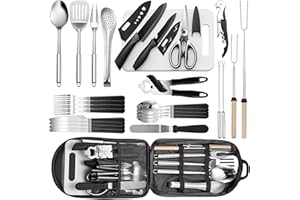16/27pcs Cooking Utensils Set Camping Essentials, Portable Camping Utensils Kit Stainless Steel Cookware Set, Outdoor Kitchen