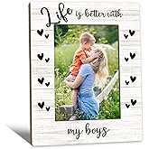 Beliran Mom Boy Picture Frame 5x7, Boy Mother Gifts Photo Frame, Christmas Mothers Day Birthday Gifts for Mom from Son, Life is Better with My Boys Wooden Picture Photo Frames for Desk Home Room Decor