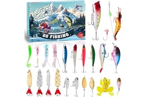 Funewest Fishing Advent Calendar 2025 Men, 24 Days Christmas Countdown Fishing Lures and Tackle for Adult Teen Boys, Xmas Sur