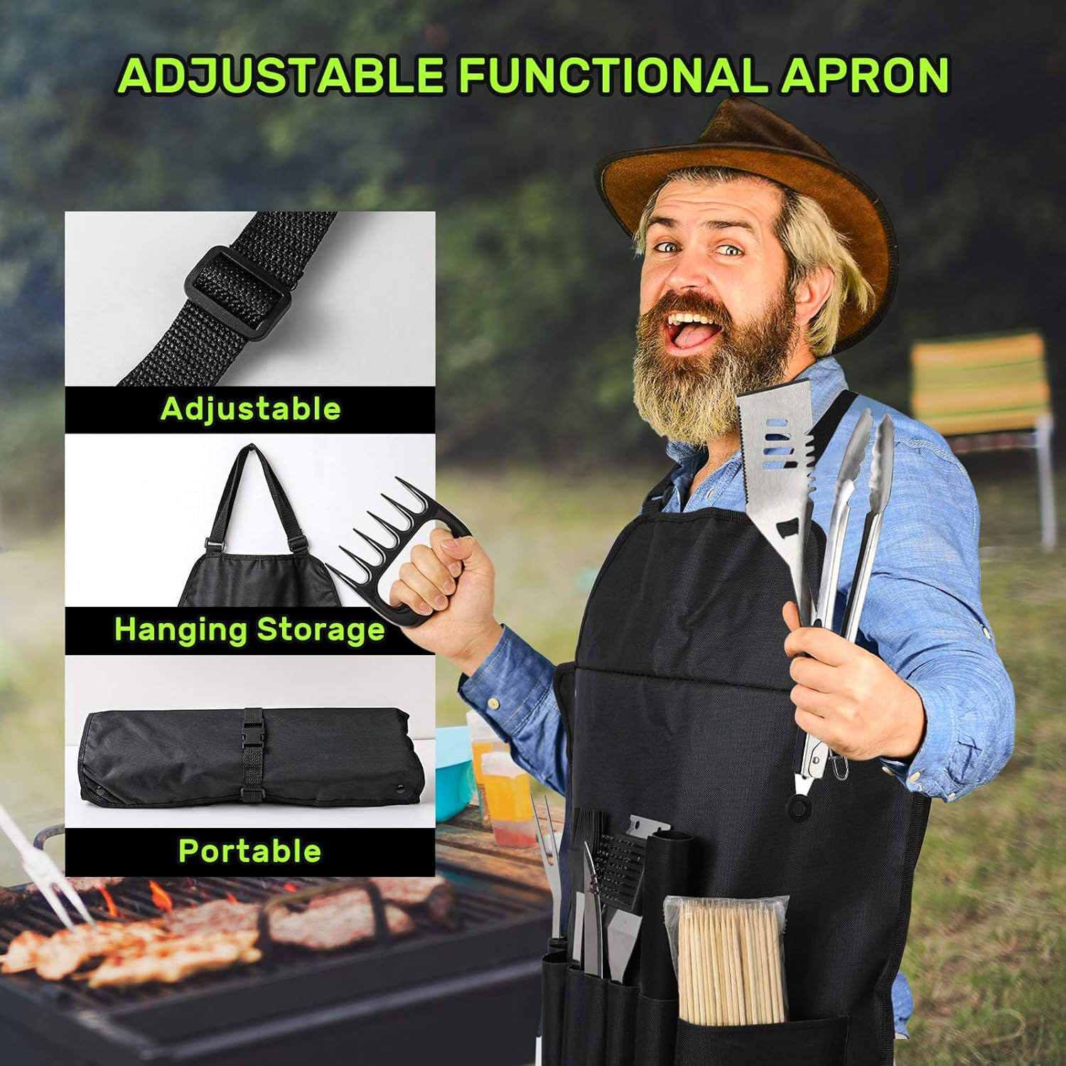 Veken BBQ Grill Accessories, Stainless Steel BBQ Tools Set for Men & Women Grilling Utensils Accessories with Storage Apron Gift Kit for Barbecue Indoor/Outdoor : Garden & Outdoor