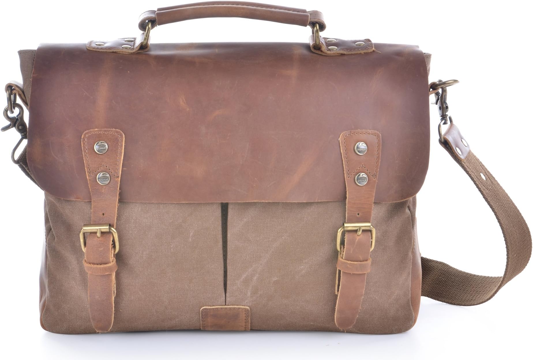 Vintage Canvas Leather Messenger/ Laptop Shoulder Bag Men's, 14 Inches, Coffee
