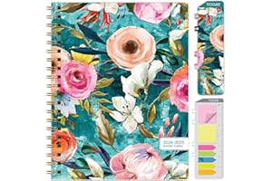 GLOBAL PRINTED PRODUCTS HARDCOVER Academic Year 2024-2025 Planner: (June 2024 Through July 2025) 8.5"x11" Daily Weekly Monthly Planner Yearly Agenda. Bookmark, Pocket Folder and Sticky Note Set (Teal Floral)
