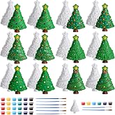 Foilswirl 24 Set Christmas Tree Ceramic to Paint, DIY Painting Kit for Kids | Paint Your Own Tree Crafts, Unpainted Ceramics Figures, with Brushes Bags, for Xmas Party Decoration, Art and Craft