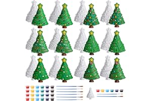 Foilswirl 24 Set Christmas Tree Ceramic to Paint Christmas Tree DIY Painting Kit Paint Your Own Xmas Crafts Unpainted Figurine Plaster Decor with Brushes Bags for Decor Party Favor Gifts