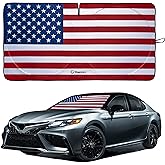 Magnelex American Flag Windshield Sun Shade, High-Resolution Car Sun Shield with Mirror Cut-Out for Automotive Interior Sun Protection Heat Reduction, Folding Car Sunshade - Large