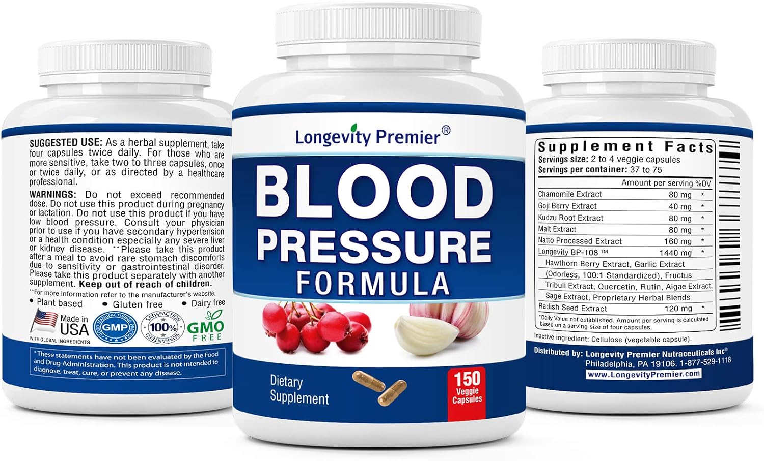 Longevity Blood Pressure Formula [90 Capsules] - Scientifically formulated with Natural Herbs. Best Blood Pressure Supplement: Health & Personal Care