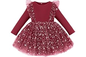 Kionio Toddler Girl Dresses Knit Long Sleeve Girls Sweater Sequin Tulle Dress Ruffle Fall Winter Baby Tutu Christmas Birthday