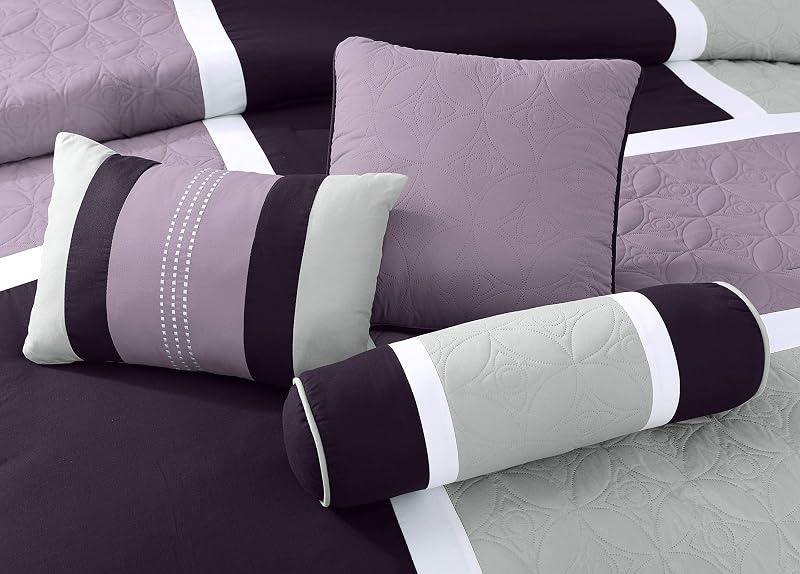 Upland 7-teiliges Steppdecken-Set, Patchwork-Design, Lavendel/Grau/Lila, Queen-Size-Bett — Foto 3 von 8