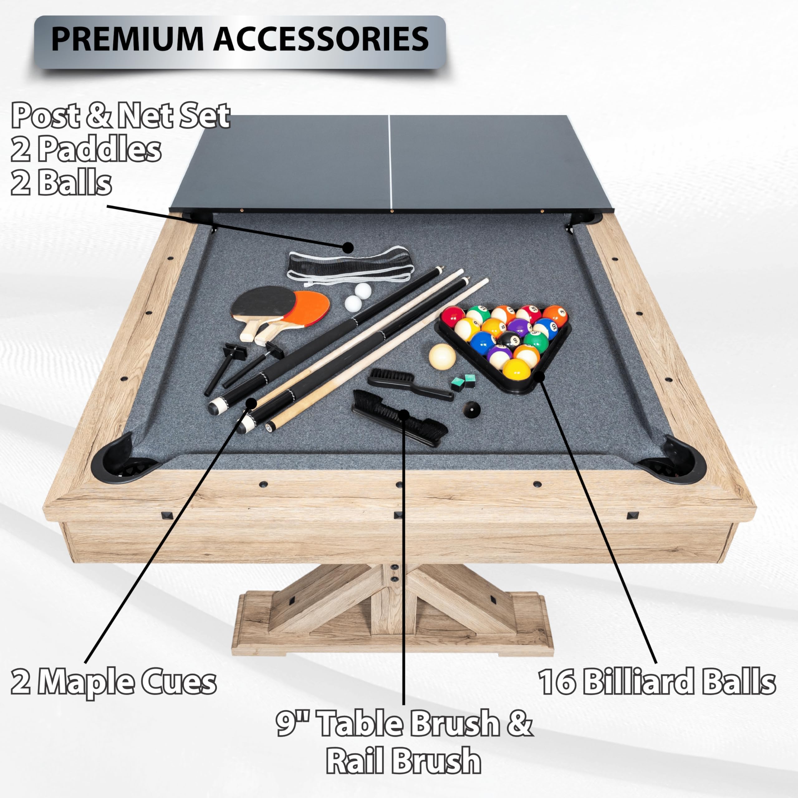Ping Point Bench Mua 7' 3 in 1 Multi Game Pool Table with Dining Top Pool Ping Pong ...