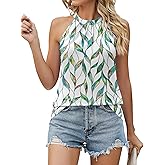 Ivicoer Tank Top for Women Pleated High Neck Halter Tops Casual Sleeveless Shirts Loose Fit S-XXL