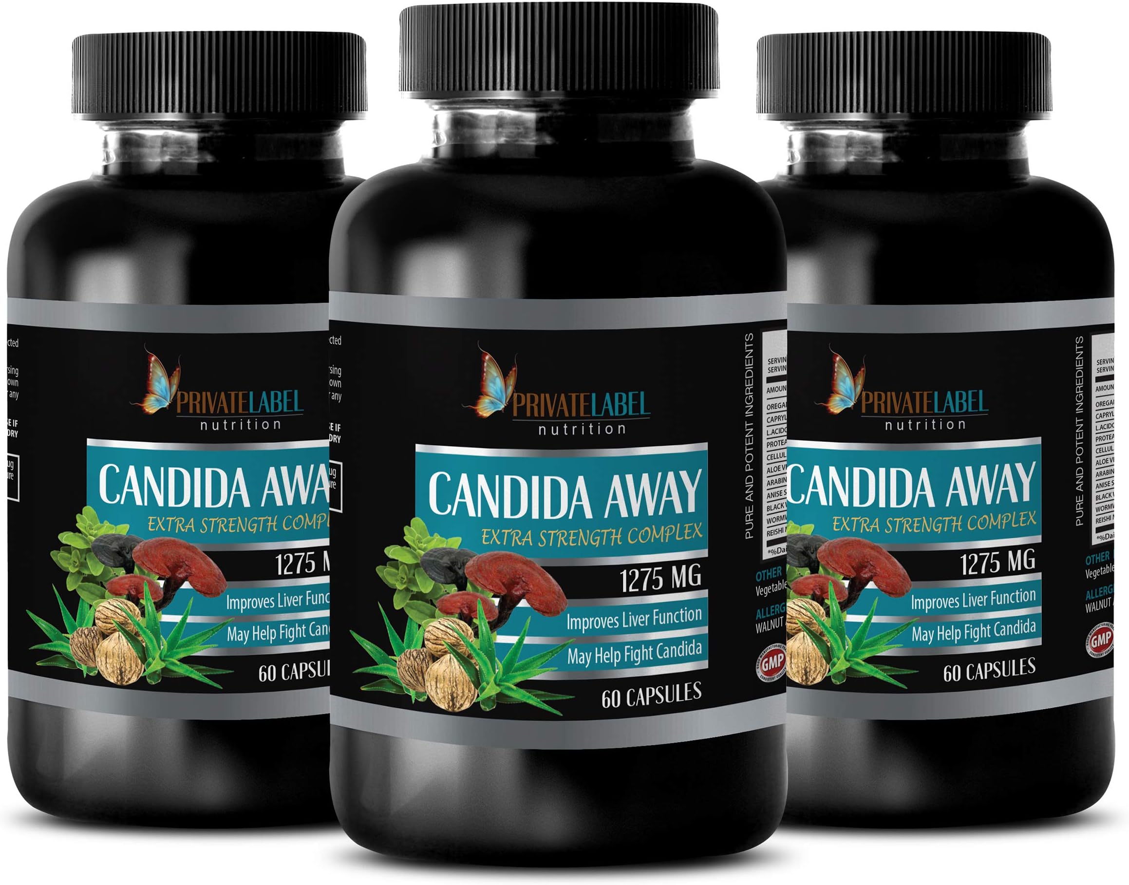 Blood Sugar Support Vital - Candida Away Complex - Extra Strength - Candida Ultra Cleanse - 3 Bottles (180 Capsules)