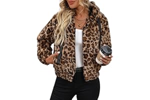 Vipwest Women's Faux Fur Crop Coat Full Zip Fleece Sherpa Jacket with Hood