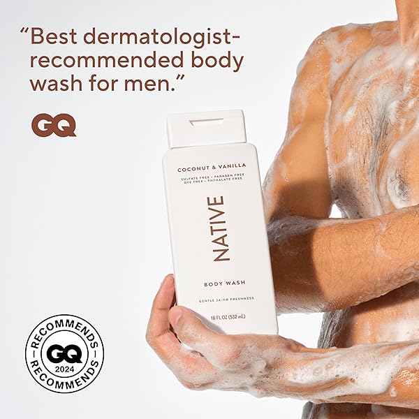 NATIVE BODY WASH CONTAINS NATURALLY DERIVED INGREDIENTS | FOR WOMEN & MEN, SULFATE, PARABEN, & DYE FREE LEAVING SKIN SOFT AND HYDRATED | COCONUT & VANILLA 18 OZ