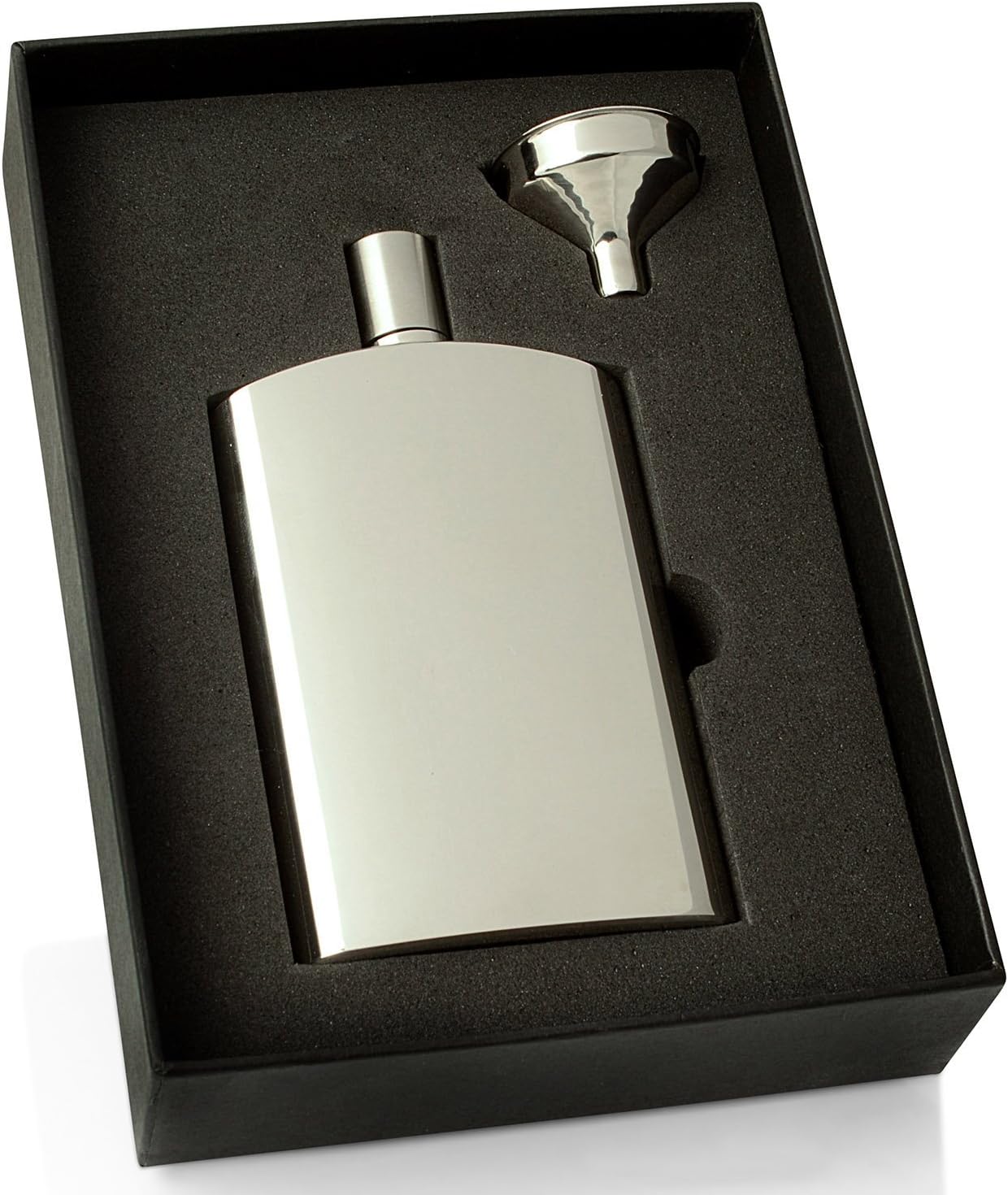 Personalised Engraved 4oz Modern Shiny Stainless Steel Hip Flask with Funnel and Gift Box