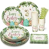 140 Pcs Easter Party Supplies Tableware Set, Rabbit Plates, Cups and Napkins Set, Disposable Paper Dinnerware Set for Easter, Picnic, Serve 25