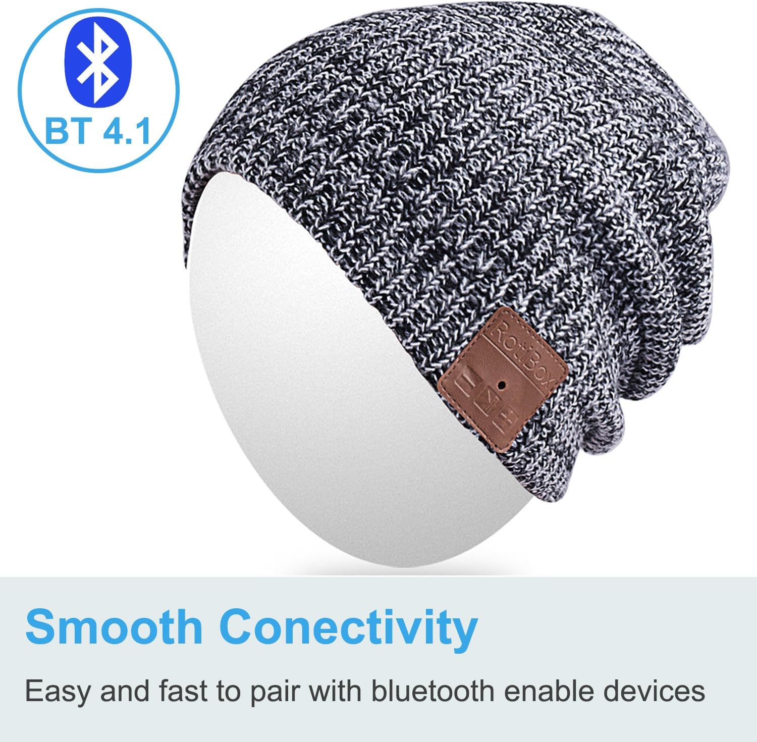 Qshell Bluetooth Beanie Hat, Winter Warm Soft Trendy Cap with Wireless Headphone Headset Earphone Stereo Speaker Mic Hands Free for Lifestyle Outdoor Sport,Compatible with iPhone Android - Gray: Electronics
