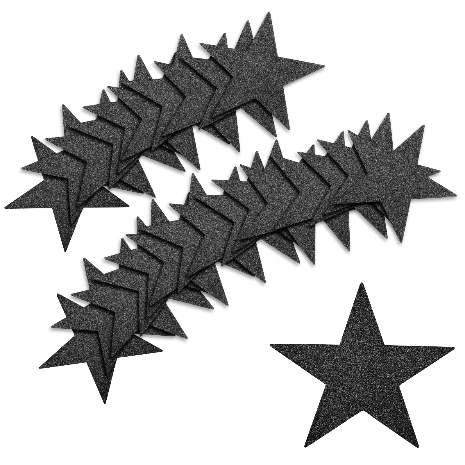 50pcs Glitter Star Cutouts, 6inch Twinkle Star Glitter Paper Confetti Star Shape Paper Cut Outs for Bulletin Board Classroom Wall Party Supplies (Black)