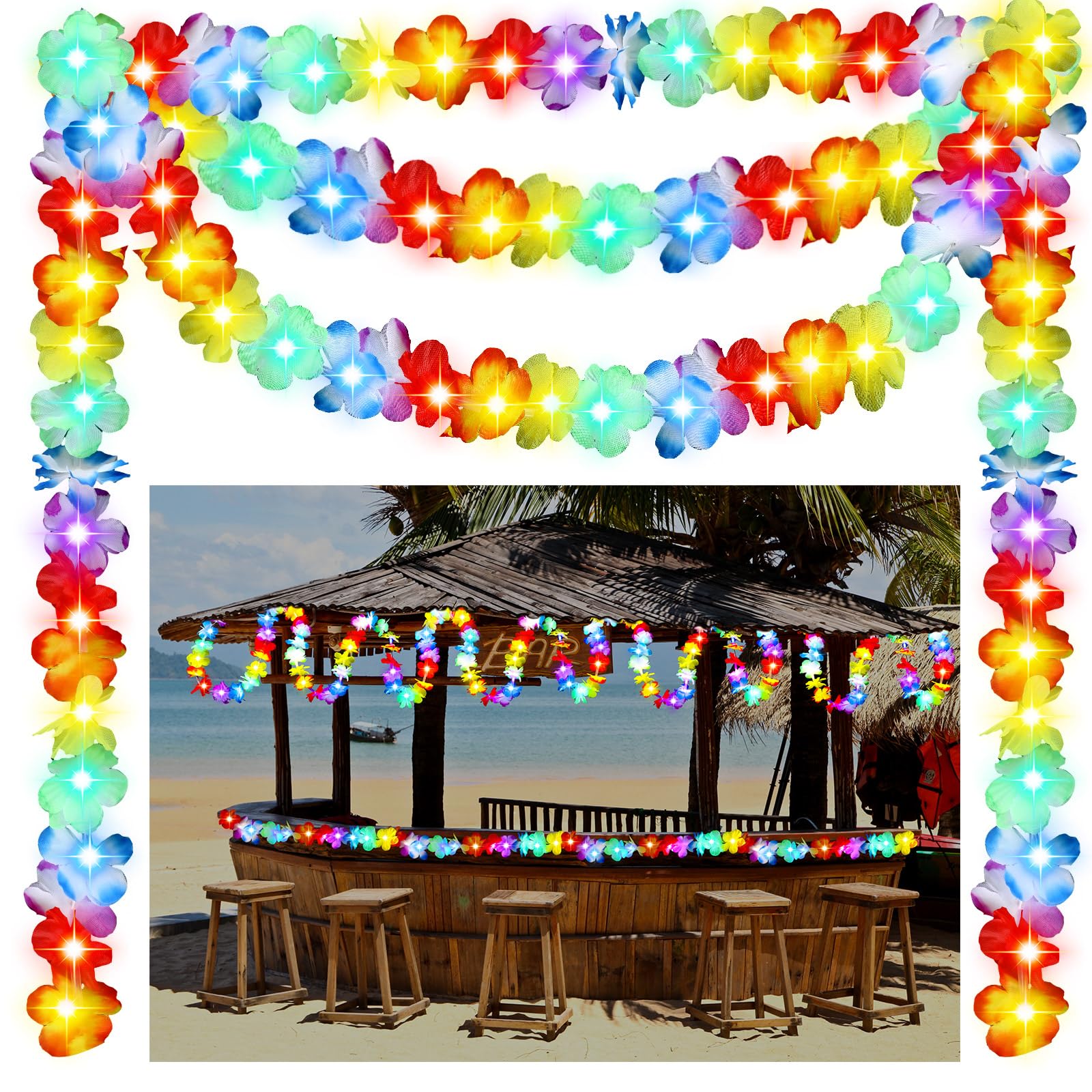 View 1 of **LIGHTS DONT WORK*** Maysing 35.43ft Light up Hawaiian Flower Lei Garland Tropical Hawaiian Garland LED Lighted Luau Party Flower Banner for Luau Summer Beach Party Decorations