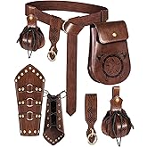5PCS Renaissance Accessories Medieval Belt Leather Bracers Belt Pouch Keychain Renaissance Costume Set for Halloween