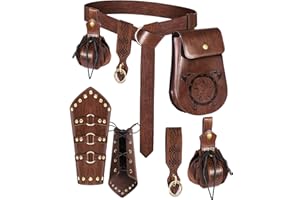 PARTTELY 5PCS Renaissance Accessories Medieval Belt Leather Bracers Belt Pouch Keychain Renaissance Costume Set for Halloween