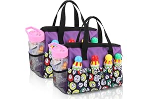 XLSXEXCL 2 Pcs Bingo Dauber Bags with 10 Pockets Large Capacity Bingo Tote Bag Handle and Zipper Travel Carrying Case Makeup Bag Casino Lovers Gift for Women (Pruple)