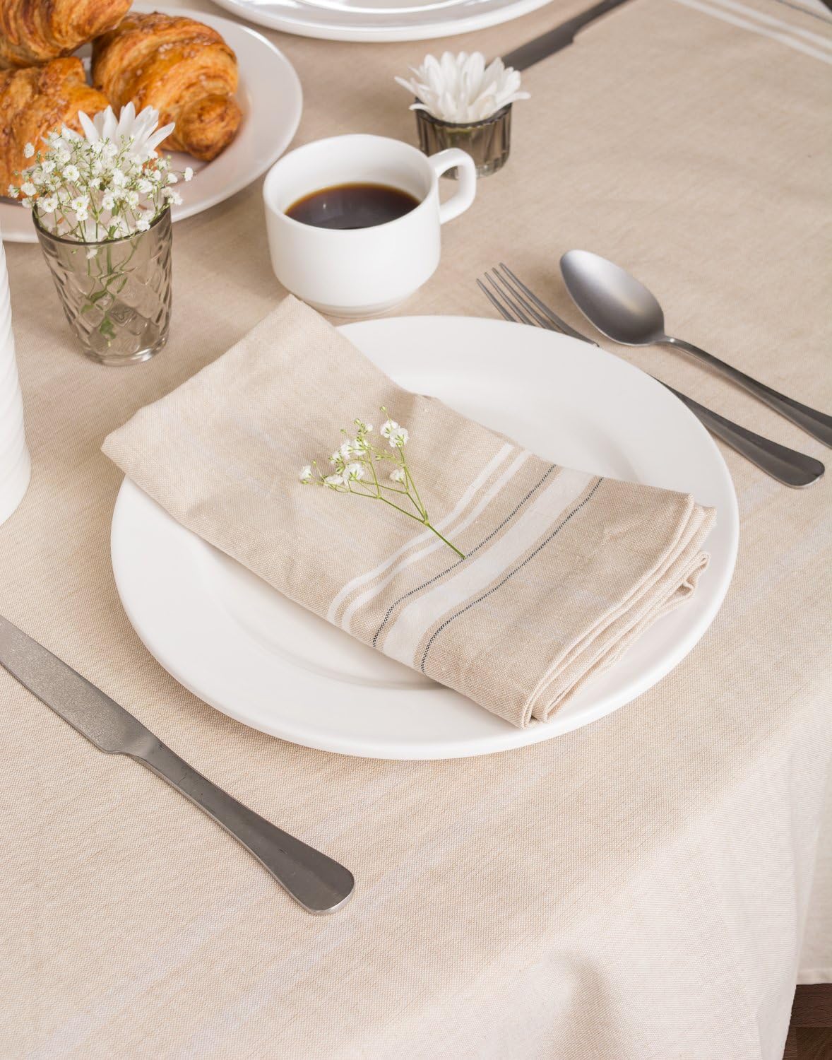 DII 100% Cotton Everyday French Stripe Tabletop Collection, Napkin Set, Taupe/White 6 Count: Home & Kitchen