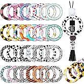 Motionchic 32 Pcs 65mm Silicone Beadable Ornaments Ring Stylish Round Silicone Loop with 2 Hole Focal Frames for DIY Keychain Necklace Jewelry Making Hanging Ornaments