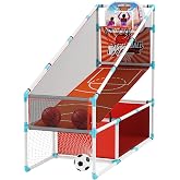 2 in 1 Kids Arcade Basketball Hoop &amp;Soccer Goal,LED Lights Electronic Scoreboard, Adjustable Height Basketball Game Set,Indoor Outdoor Sport Toys Gift Toddlers Boys Girls Ages 3-12 Home Party