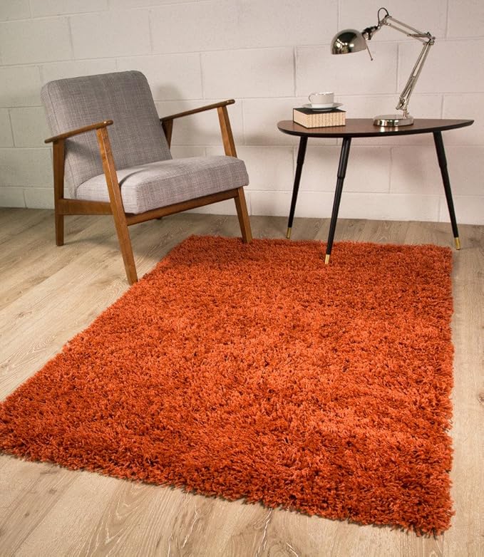 Burnt Orange Terracotta Shaggy Soft Pile Living Room Bedroom Shag Area Rug Mat 63cm x 110cm