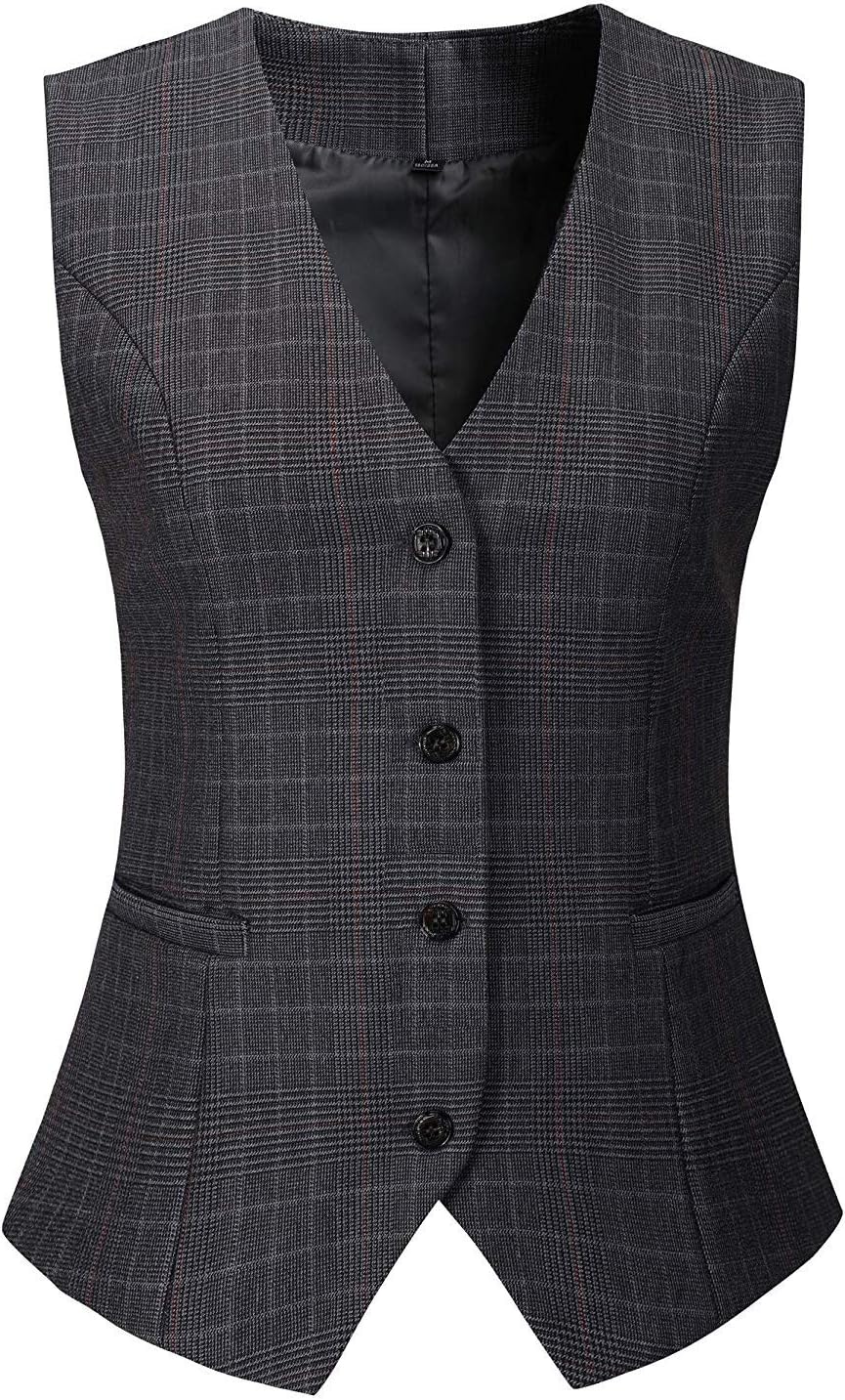 Vocni Women's Fully Lined 5 Button V-Neck Economy Dressy Suit Vest Waistcoat