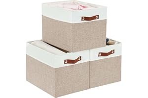 DECOMOMO 13x15x13 Storage Cube Bins, Large Storage Baskets for Shelves, Fabric Storage Bins, Kallax (Beige & White, 3 Pack)