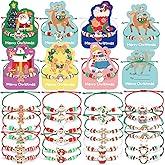 B Bascolor Christmas Bracelets Bulk with Gift Cards for Kids Girls Women, 24pcs Adjustable Friendship Bracelets Holiday Jewelry Gift Set, Christmas Party Favors Goodie Bag Fillers Classroom Prizes