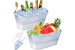 4 Gallon Ice Buckets for Parties, IKAYAS Galvanized Metal Ice Bucket Ice Tub with Scoop for Cocktail Bar Mimosa Bar Supplies, Large Champagne Bucket Beer bucket Metal Tub (2 Pack)