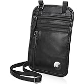 Polare Full Grain Leather Neck Wallet RFID Blocking Conceal Passport Holder Travel Pouch with AirTag Slot for Men