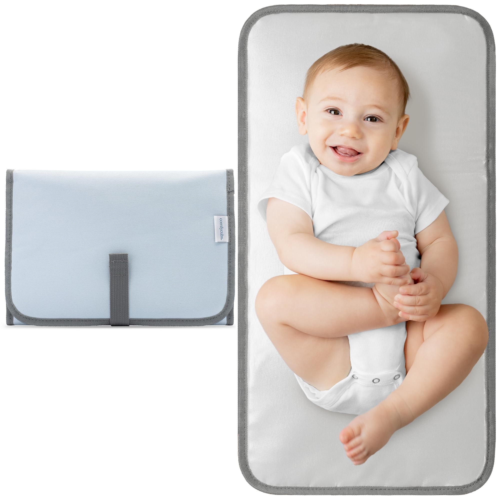 Comfy Cubs Baby Changing Mat Compact - Waterproof Nappy Change Mat with Soft Cushioning - Foldable, Travel-Friendly Design - Stylish Neutral Colours for Boys and Girls - Sea Blue