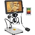 7" LCD Digital Microscope 1200X,Leipan 12MP Coin Microscope with Screen for Adults,1080P Video Microscope with 32GB TF Card and 12pcs Slides,Wired Remote,2 Side Lights,Windows/Mac OS Compatible