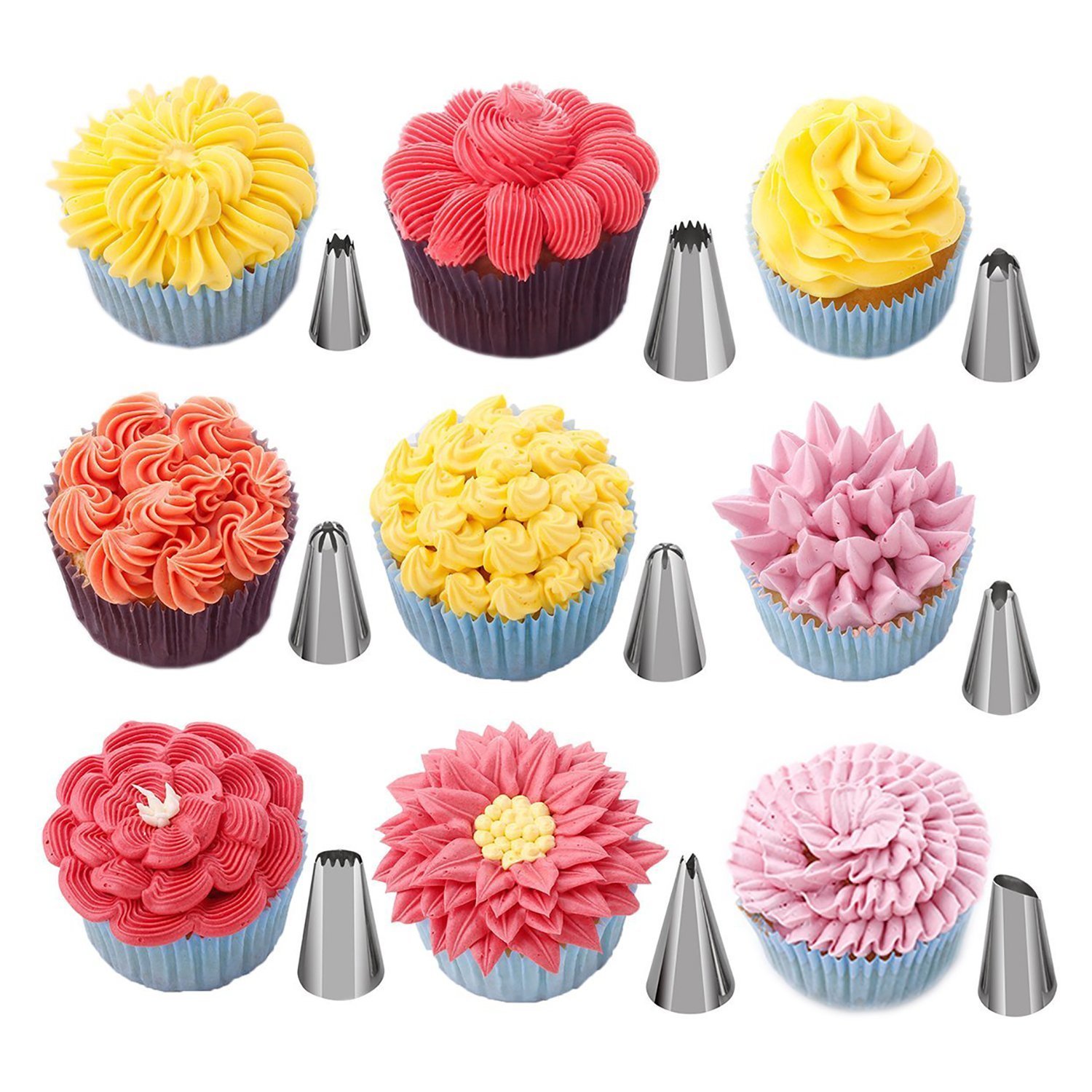 Cake Decorating Set,WERTIOO 51 Pieces Icing Piping Tips Set,Including 36 pcs Stainless Steel Piping Nozzles Tips with Storage Case, 2 Reusable Piping Bags,2 Couplers,10 Disposable Piping Bags