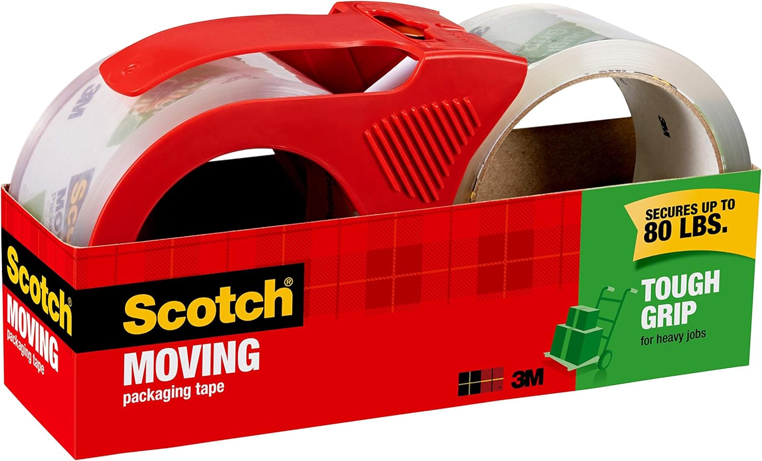 Scotch Tough Grip Moving Packaging Tape, 1.88 in. x 54.6 yd., 1 Dispenser and 1 Refill Roll/Pack : Office Products